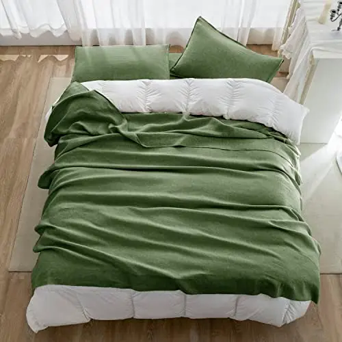 EVERLY 100% Linen Pillowcases Set of 2, Envelope Overlap Closure French Natural Washed Flax Pillowcases 20x36inches-Mossy Green 7