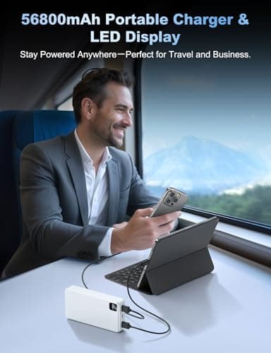 Moihosso 56800mAh High-Capacity Portable Charger, 22.5W USB-C Fast Charging Power Bank with LED Display, Triple Output External Battery Pack for iPhone 16/15/14/13, Samsung, iPad & More 6