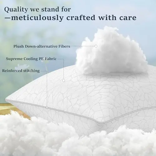 COZSINOOR Bed Pillows Queen Size - Down Alternative Pillows Cooling Set of 2 for Side, Back, and Stomach Sleepers Hotel Quality Fluffy Soft Microfiber Fill Breathable Skin-Friendly 5