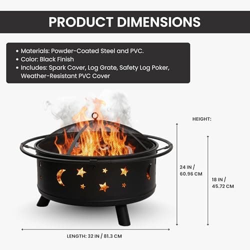 Fire Pit - 32-Inch Outdoor Wood Burning Firepit with Screen, Poker, and Cover - Outdoor Fire Pits for Backyard, Deck, or Patio by Pure Garden (Black) 7