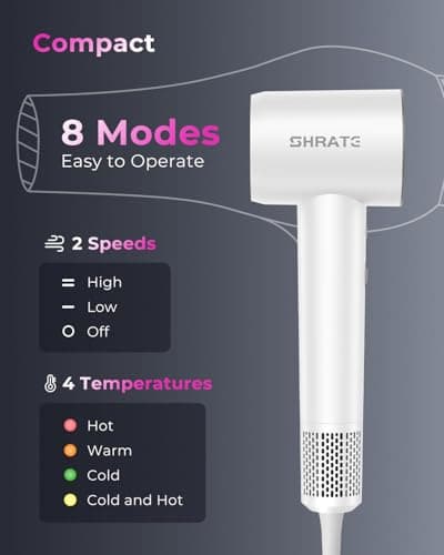 SHRATE Professional High Speed Ionic Hair Dryer | Ultra-Fast Drying | 500 Million Negative Ions | Low Noise | 160000 RPM | Compact Blow Dryer with Magnetic Diffuser for Faster Drying All Hair Types 9