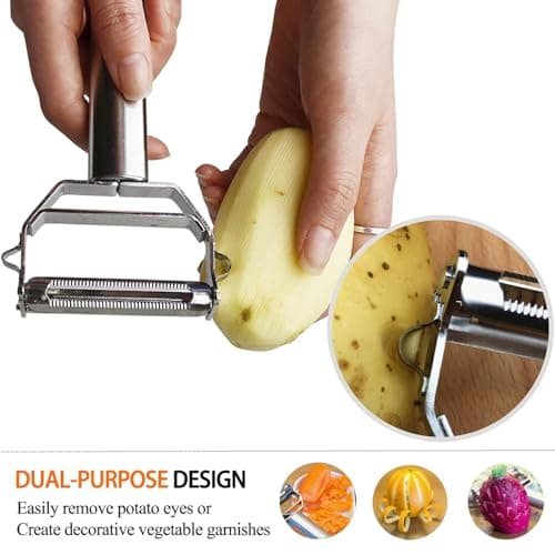 Sunkuka Julienne Peeler Stainless Steel Cutter Slicer with Cleaning Brush Pro for Carrot Potato Melon Gadget Vegetable Fruit 5