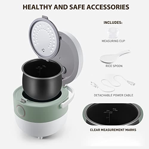 Bear Rice Cooker 3 Cups (Uncooked), 3D Heating and Fuzzy Logic, Healthy Nonstick Small Rice Cooker, PFAS-Free, Touch-Screen, for White/Brown Rice Quinoa Oatmeal Soup 9