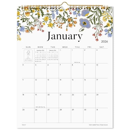 Wall Calendar 2026, Floral Design Wall Calendar with Thick Paper, 18 Months Runs from January 2026 - June 2027, 12" x 15", Twin-Wire Binding, Perfect for Planning