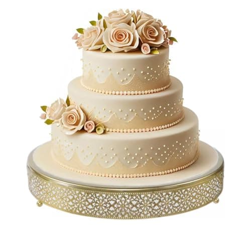 FEICTPOX Cake Stand, Metal Round Cupcake Dessert Stand Cake Display Holder Cookies Fruit Serving Tray Decor for Wedding Party Birthday Baby Showers Anniversary (16in, Gold)