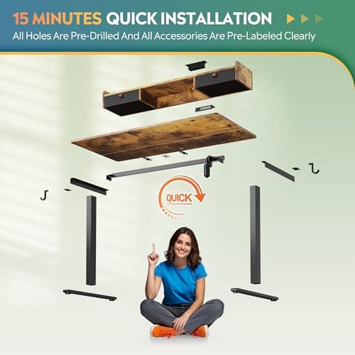 DEVAISE 55×28 Inch Electric Standing Desk with Drawers, Computer Desk with 3 Adjustable Height, Storage Shelf, Built-in USB Outlets and Memory Preset, Sit to Stand Desk for Home Office, Rustic Brown 8