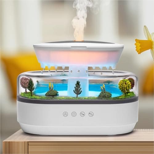 BLOIMP Essential Oil Diffuser 250ML Cloud Humidifier Rain Water Drip Diffuser Humidifier with Drip Music Micro Landscape Ultrasonic Diffuser for Bedroom Office Hotel (White Grey)