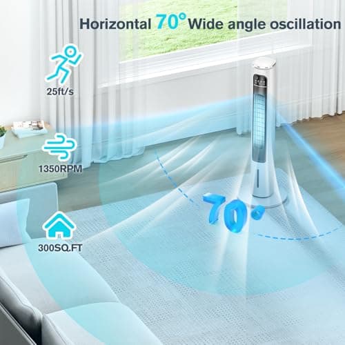 FLOWBREEZE Windowless Portable Air Conditioners, 37.3’’ Evaporative Air Cooler w/Remote, 2.5L Removable Water Tank & 4 Ice Boxes, 12H Auto-off, 70° Oscillating, Quiet Cooling Tower Fan For HomeOffice 7