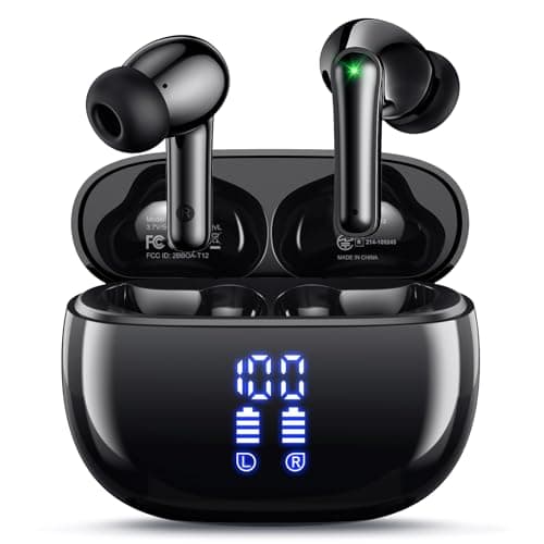HUIFU Wireless Earbuds, Bluetooth Headphones Stereo Deep Bass Ear Buds with Mic,38H Playtime with LED Display Charging Case, IPX7 Waterproof,Lightweight Earphones for iPhone & Android Phones