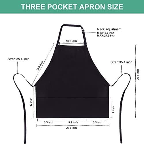 Jubatus 2 Pack 3 Pockets Adjustable Bib Apron Chef Kitchen Cooking Aprons for Women Men, Black 6