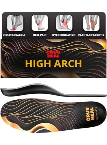 CRUVHEAL High Arch Support Inserts Men Women - Plantar Fasciitis - Comfort for Foot Pain Relief - Anti-Fatigue - Orthotic Shoe Insoles (M, Black)