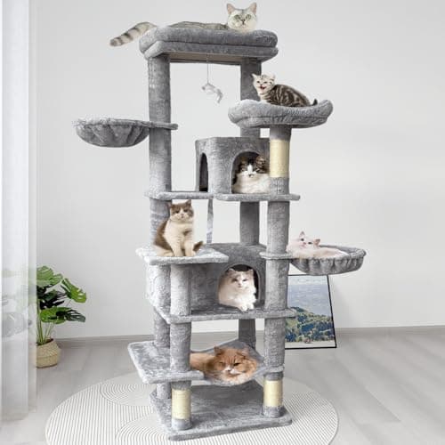 68 Inches Multi-Level Large and Tall Cat Tree Tower for Indoor Cats/Removable Pad/Cat Condo/Sisal Scratching Posts/Hammock/Cat Activity Center/Wide Base 5