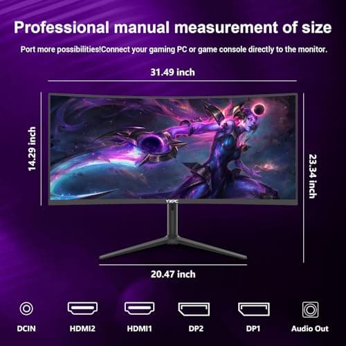 YXPC 34 inch Curved Gaming Ultrawide Monitor 100hz 3440x1440,1ms(MPRT), 21:9,4000:1,1500R ,HDR, 300nits, sRGB 99%,Blue Light Filter, HDMI 2.0×2,DP 1.4×2，Lifting base, supports wall mounting（100*100mm） 9