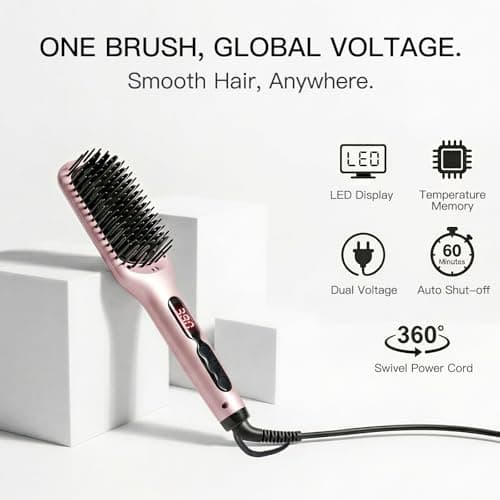MEGAWISE Pro Ceramic Ionic Hair Straightener Brush for Home Salon | MCH Fast 20s Heating Tech with Auto-Off Safety | Anti-Scald with Universal Dual Voltage | Rotatable Power Cord 7