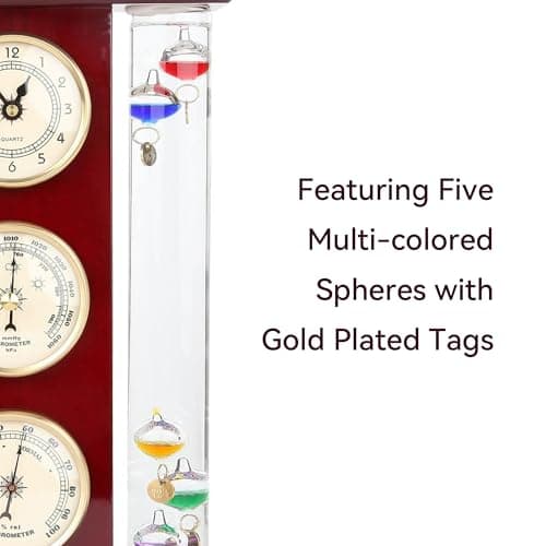 Lily's Home Analog Weather Station with Galileo Thermometer, Precision Quartz Clock (Gold), Barometer & Hygrometer, Gift for Family or Friends, Indoor and Outdoor Home Décor (6" L x 2" W x 12" H) 5