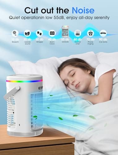 Vosaf Portable Air Conditioners with remote,1400ml Evaporative Mini Air Conditioner with 3 Speeds,7 Colors Light Personal Air Conditioner, Portable AC Air Cooler for Room Bedroom Office Desk 5
