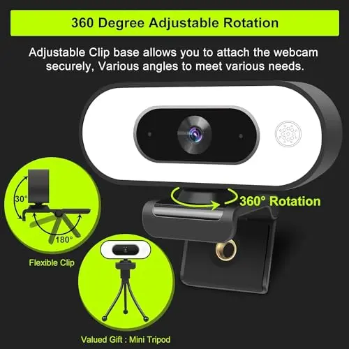 Webcam with Ring Light Microphone - Streaming Web Camera, 1080P Full HD Pro Camera for PC Mac Laptop Desktop, USB Computer Webcam with Privacy Cover and Tripod for Zoom Meeting Skype Teams Twitch 5