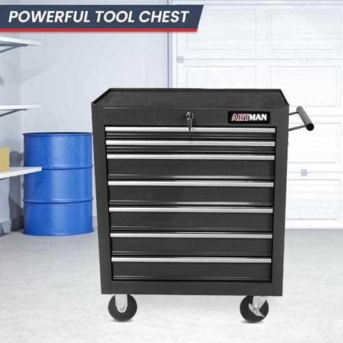 SumKea 7 Drawer Tool Cart, with Key Locking and Parking Brake, Suitable for Garages, Warehouses, Workshops, Repair Shops tool chest with drawers, Black 5