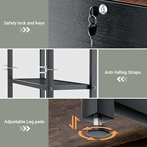 Homieasy Vertical Filing Cabinet with Bookshelf for Home Office, File Cabinet with Shelves, Lock & Charging Station, Drawer Office File Cabinets with Printer Stand, fits Letter Size, Rustic Brown 7