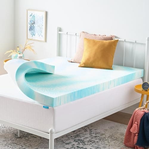 Linenspa 4 Inch Swirl Gel Memory Foam Mattress Topper, Queen Size – Cooling Gel Infused, Ventilation Holes – Pressure Relieving Bed Topper – CertiPUR Certified
