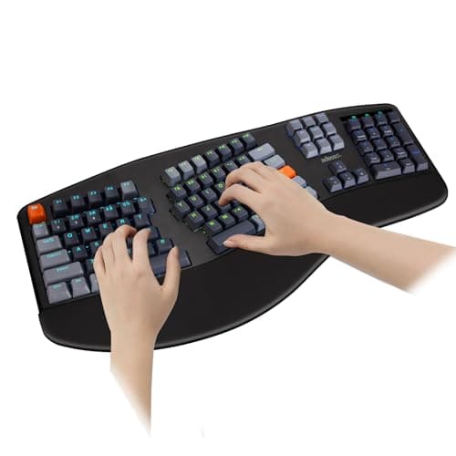 Adesso EasyTouch 1500 Ergonomic Mechanical Keyboard with Cherry Red Switches Wired Wireless Bluetooth RGB Illuminated Multi OS for Mac VIA Programmable with Copilot AI Hotkey 5