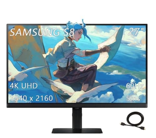Samsung 27" ViewFinity S8 Series 4K UHD High Resolution Computer Monitor, Height Adjustable Stand, DisplayPort, HDR10, 60Hz, 5ms, HDMI, USB, Black, with HDMI Cable