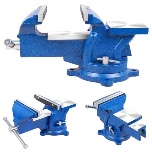 Bench Vise Heavy Duty 6-Inch, 360° Swivel Base with Anvil Clamp Cast Steel,Table Clamp Woodworking Vice,Multipurpose Workbenchw for Drilling, Pipe Cutting,Woodworking-Blue 7