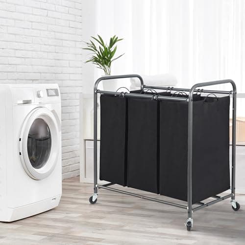 STORAGE MANIAC 3 Section Laundry Sorter, 35.9 Gal (136 L) Laundry Hamper Cart with Heavy Duty Rolling Lockable Wheels and Removable Bags, Clothes Organizer Basket Clothes Separator Hamper, Black 6