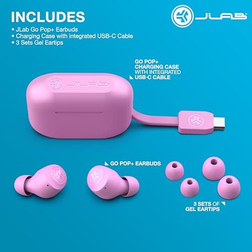 JLab Go Air Pop+ True Wireless Earbuds, in Ear Headphones, Bluetooth Earphones, 35H Playtime Ear Buds, Bluetooth Earbuds with Microphone, USB-C Charging Case, Dual Connect, EQ3 Sound, Pink 7