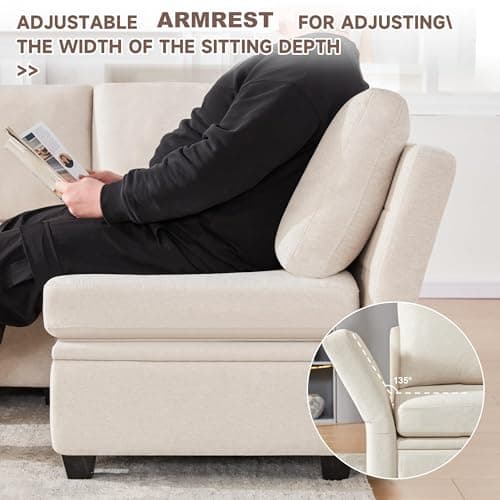 Weture Modular Sectional Sofa with Storage, U Shaped Sectional Couch for Living Room, Convertible Modular Sofa Couch with Ottomans, High Supportive & Soft Sponge, 6 Seat, Beige 8