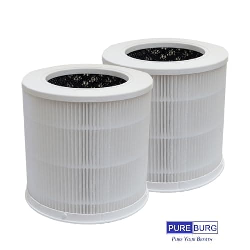 PUREBURG Replacement Filter Compatible with Xiaomi 4 Compact Smart Air Purifier, 2-Pack H13 HEPA 3-Stage Filtration Activated Carbon 2-in-1 6