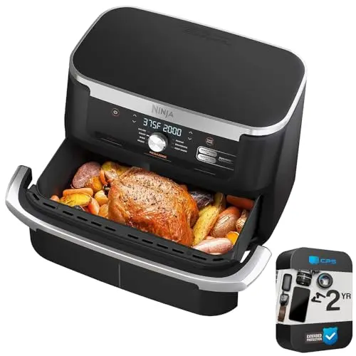 Ninja AD600CO Foodi 7-in-1 DualZone FlexBasket Air Fryer with 11-qt MegaZone (Renewed) Bundle with 2 Year Enhanced Protection Pack