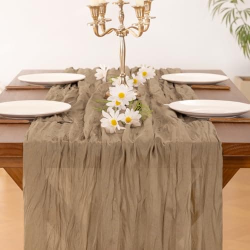 Socomi Nude Brown Cheesecloth Table Runner Easter Spring Boho Rustic Gauze 120 inch 10FT Cheese Cloth Runner for Wedding Party Baby Shower Birthday Home Decor Holiday Decorations 6
