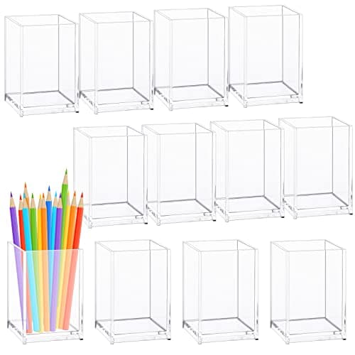 Fumete 12 Pack Acrylic Pen & Makeup Brush Holder – Clear Desktop Organizer for Office, School, and Home Supplies,Stationery Organizer Accessory