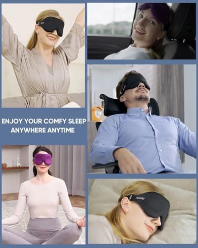 MZOO Luxury Sleep Eye Mask for Side Sleeper Men Women, Zero Eye Pressure 3D Sleeping Mask, Light Blocking Patented Design Night Blindfold, Soft Eye Shade Cover for Travel, Black 7