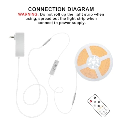 Olaholii 16.4ft COB LED Strip Light with Remote, 3000K Ra93+ Dimmable Bright Warm White Led COB Strip Light, White Continuous Led Strip Light for Mirror, Stair, Cabinet, Room 8