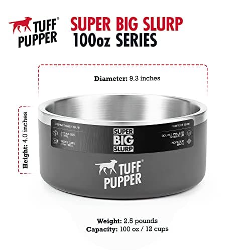 Tuff Pupper 100 oz Heavy Duty Insulated Stainless Steel Dog Bowl for Large Dogs, Non-Slip Base, Dishwasher Safe 6
