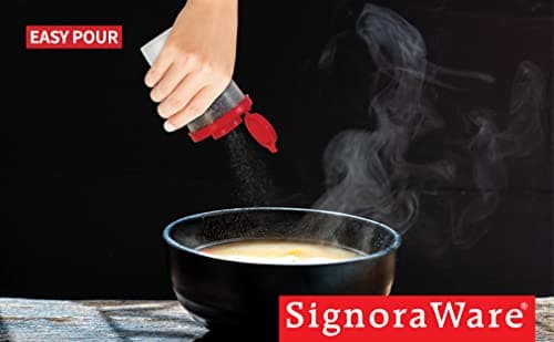 SIGNORAWARE Salt and Pepper Shakers Moisture Proof Salt Shaker to go Camping Picnic Outdoors Kitchen Lunch Boxes Travel Spice Set Clear with colored lids Plastic Airtight Dispenser (Large,3 pack) 5