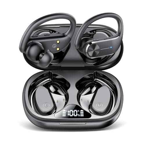 hadbleng Ear Buds Wireless Earbuds Bluetooth 5.3 HiFi Stereo Running Headphones 68Hrs Playtime Over Ear Headphones with Earhooks for Sport, LED Digital Display IPX7 Waterproof USB C for Running/Work