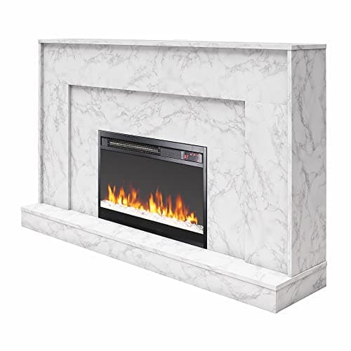 CosmoLiving by Cosmopolitan Liberty 52 Inch Electric Fireplace with Mantel, Replaceable Fireplace Insert Heater, Remote Control, Timer, Color Changing Crystal Ember Flames, White Marble 5