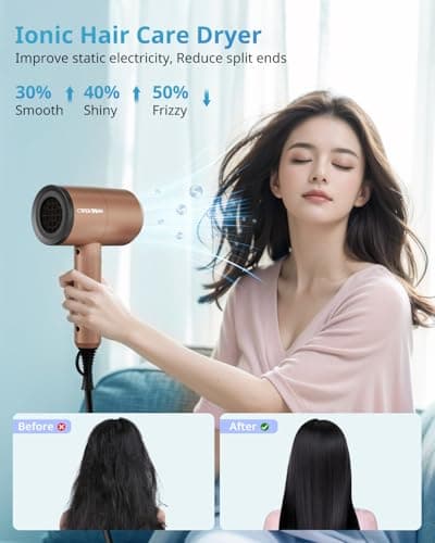 SHRATE Lightweight Ionic Hair Dryer with Diffuser - Powerful 1800W Blow Dryer for Fast Drying - Professional Low Noise Mini Hair Dryer for Travel, Gifts, Hair Styling 5