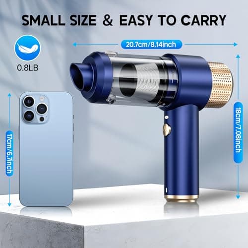 JONYJ Handheld Car Vacuum Cleaner, 16000PA Hand Held Vacuum Portable Cordless, 2 in 1 Air Duster and Vacuum Cleaner with LED Light, Multi-Nozzles, 120W High Power Mini Vacuum for Home, Pet, Office 7