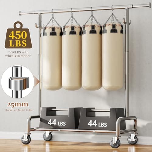 Raybee Heavy Duty Clothes Rack 75" Extra Wide, 450 LBS Clothing Rack with 4 Hooks, Lockable Wheels, Metal Garment Rack for Bedroom, Laundry Room, Commercial 7