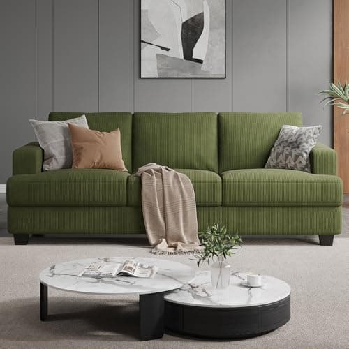 COPIAE 89 Inch Sofa with Extra Deep Seats Oversize, 3 Seater Sofa for Living Room, Modern Couch and Sofa, Comfy Armrests and Seats and Backrests, Easy Installation, Corduroy Fabric Green