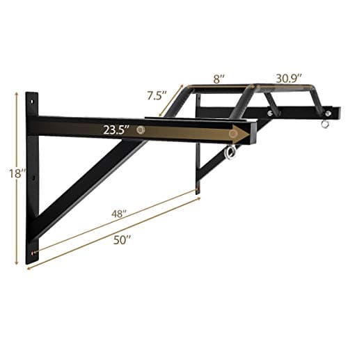 Wall Mount Pull-Up Bar - 47” Multi-Grip Chin-Up Station with Hangers for Punching Bags, Power Ropes for Home Gym Strength Training Equipment (Black.) 7