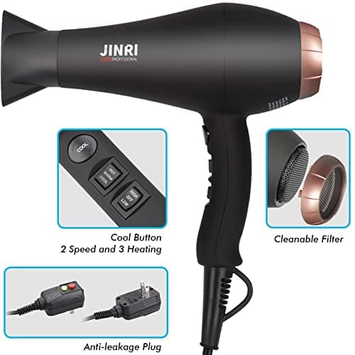 Hair Dryer 1875W, Negative Ionic Fast Dry Low Noise Blow Dryer, Professional Salon Hair Dryers with Diffuser, Concentrator, Styling Pik, 2 Speed and 3 Heat Settings 5