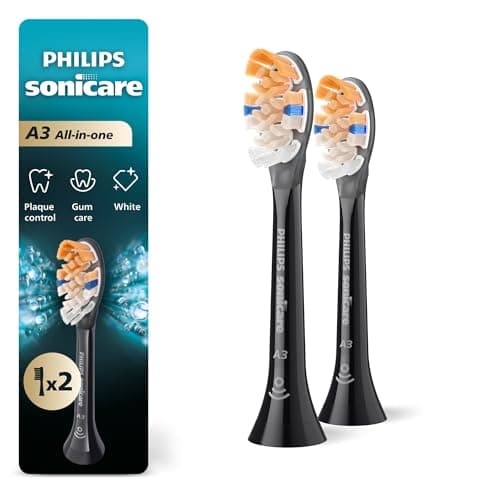 Philips Sonicare A3 All-in-One - Genuine Replacement Electric Toothbrush Heads, Black, 2 Pack, HX9092/95
