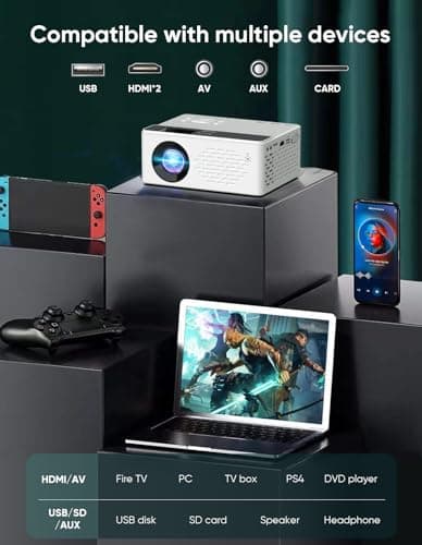 TMY Mini Projector, Native 1080P Projector with WiFi and Bluetooth, 4K Supported Portable Projector, Movie Projector Compatible with TV Stick Smartphone/HDMI/USB, indoor & outdoor use 7