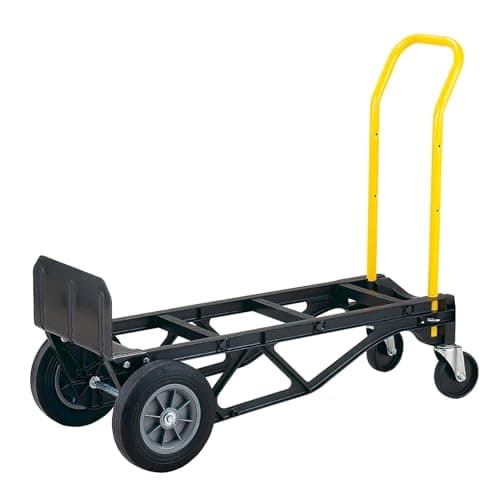 "Harper Trucks 700 lb Capacity Glass Filled Nylon Convertible Hand Truck and Dolly with 10"" Flat-Free Solid Rubber Wheels", Black with Yellow Handle (PGDY8635P)