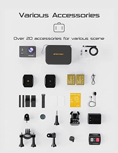 Apexcam Action Camera 4K Sports Cameras 20MP 40M WiFi Waterproof Underwater Camera with 2.4G Remote Control 2 Batteries 2.0'' LCD Camera with Mounting Accessories Kit 7